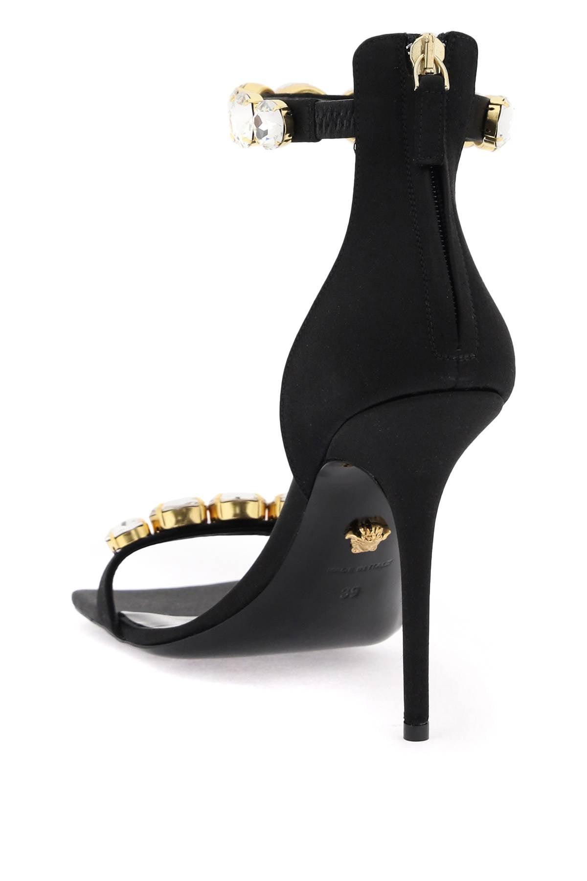 Satin Sandals With Crystals  - Nero