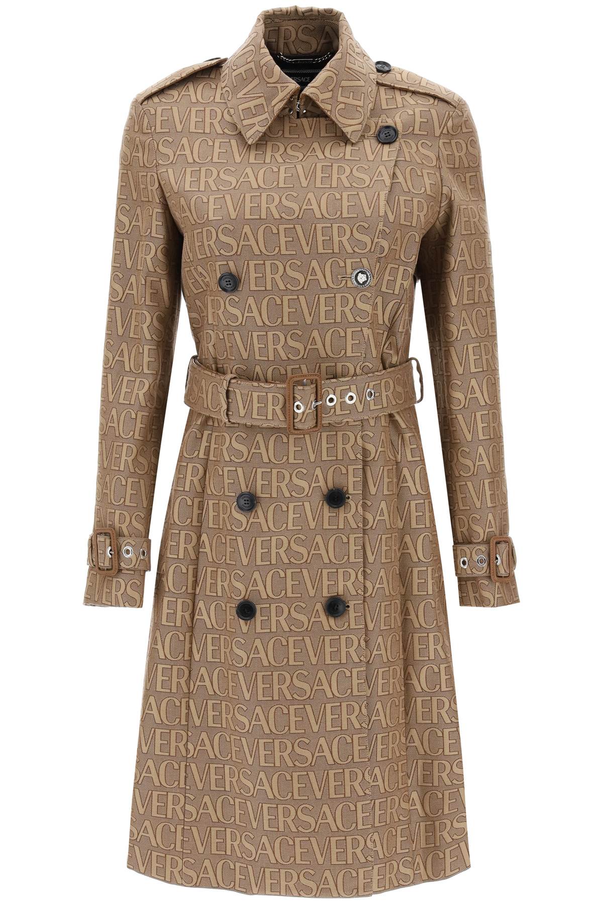 'versace Allover' Double-breasted Trench Coat  - Beige