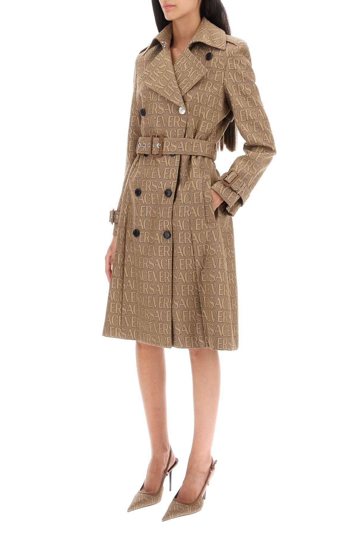 'versace Allover' Double-breasted Trench Coat  - Beige