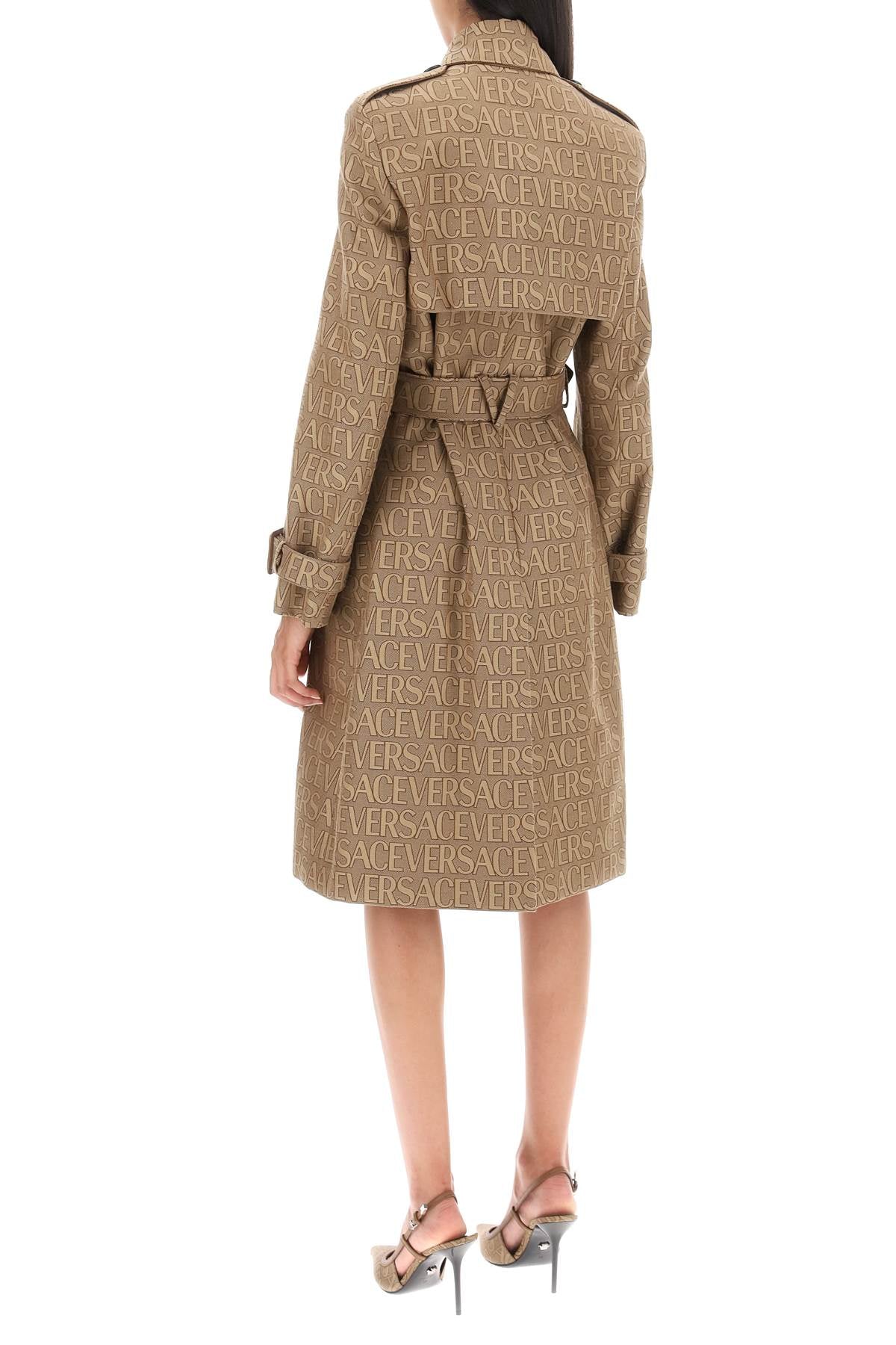 'versace Allover' Double-breasted Trench Coat  - Beige