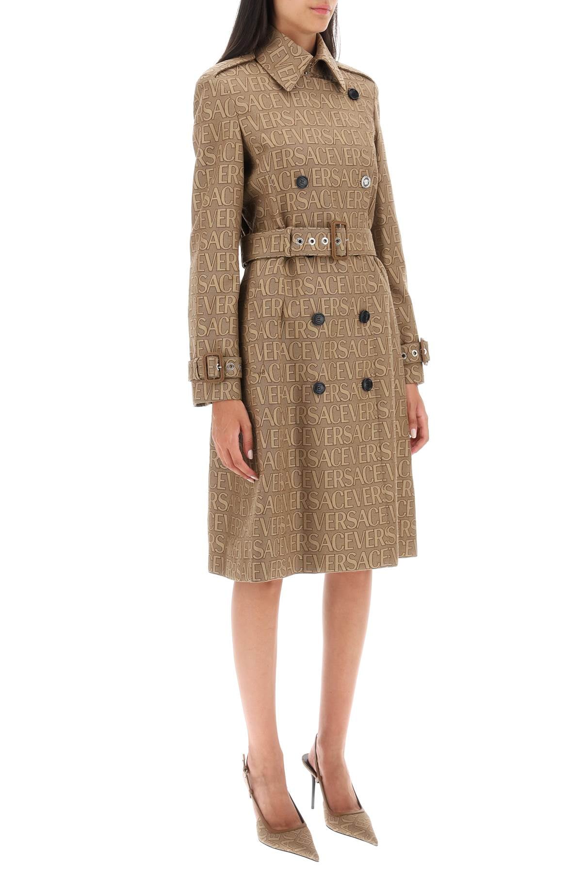 'versace Allover' Double-breasted Trench Coat  - Beige