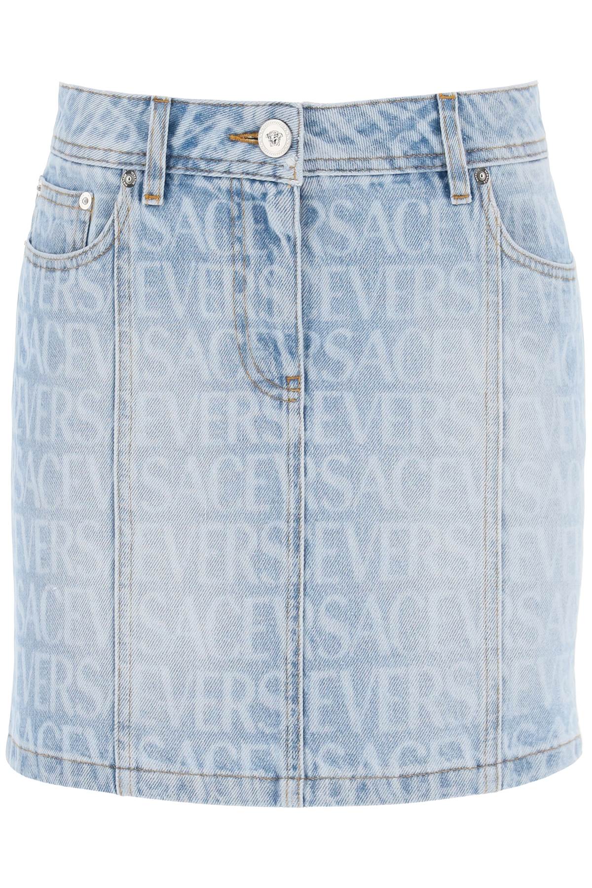 Monogram Denim Mini Skirt  - Blu