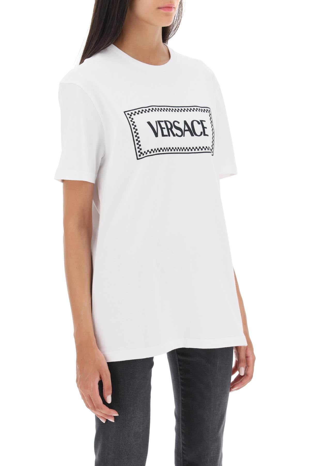 T-shirt With Logo Embroidery  - Bianco