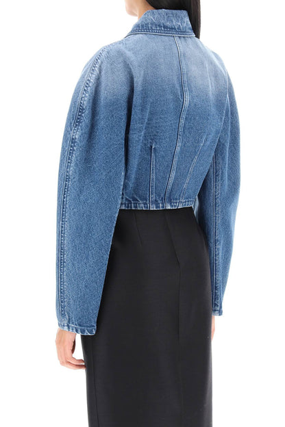 Cropped Denim Jacket  - Blue