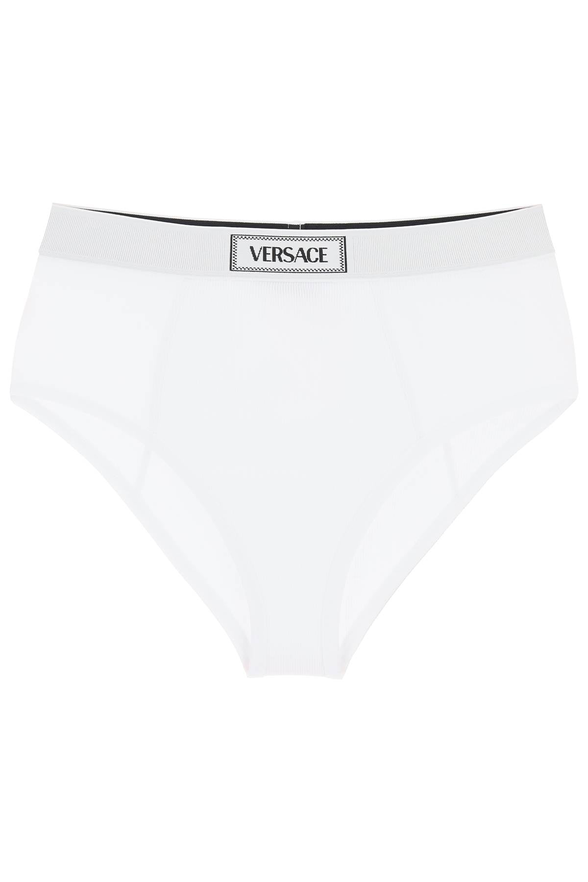 Ribbed Briefs With '90s Logo  - White