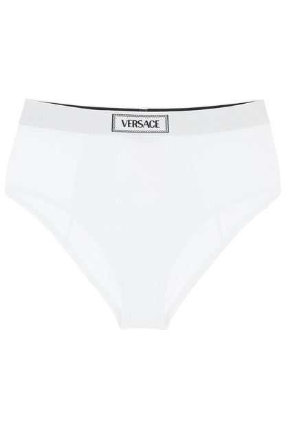 Ribbed Briefs With '90s Logo  - White