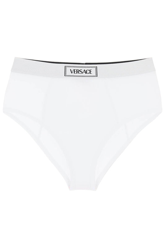 Ribbed Briefs With '90s Logo  - Bianco