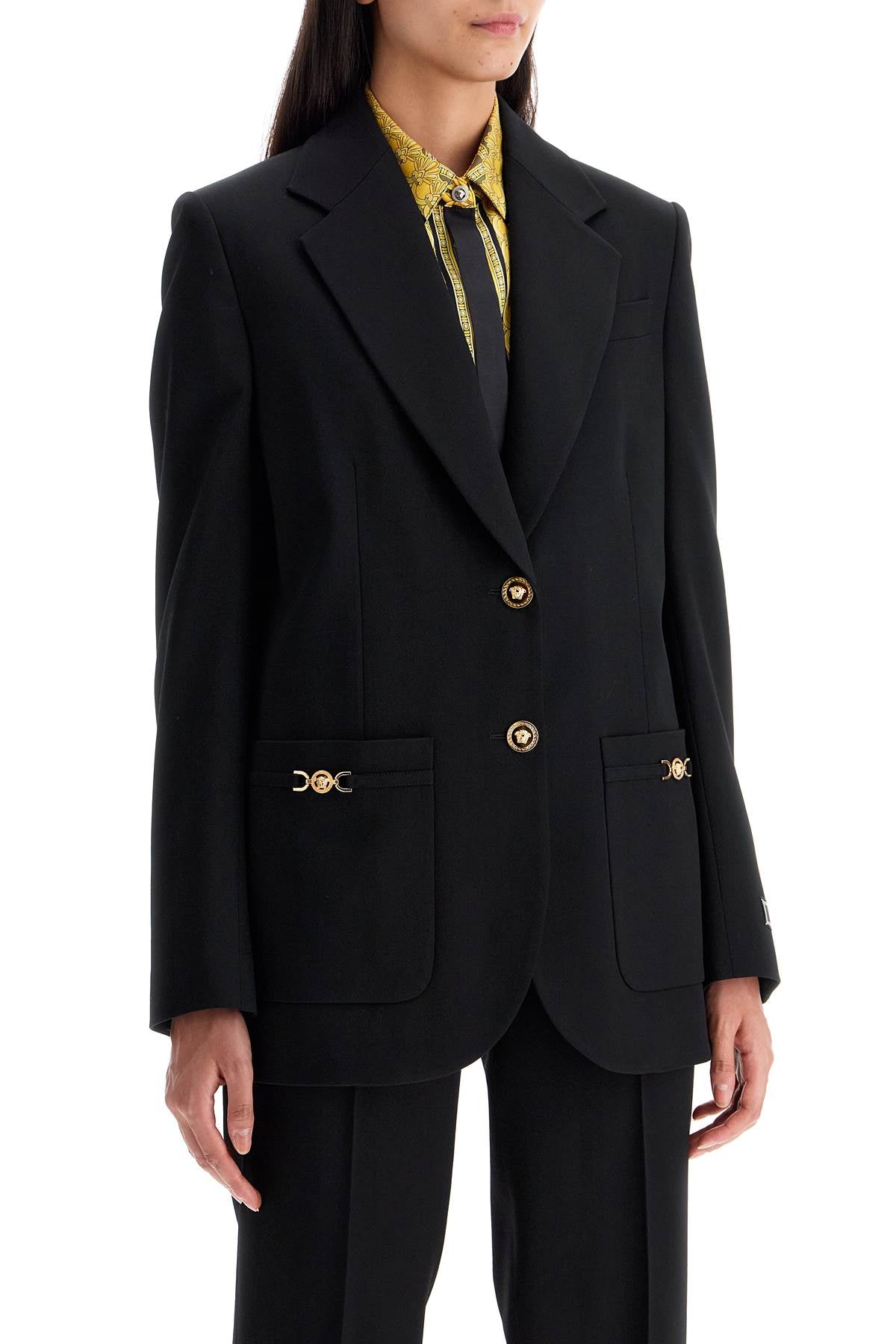 Single-breasted Wool Stretch Blazer  - Black