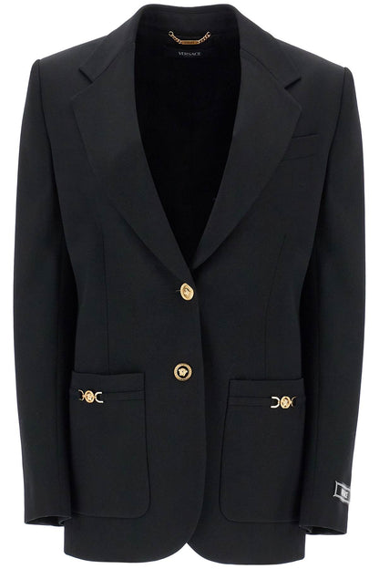 Single-breasted Wool Stretch Blazer  - Black