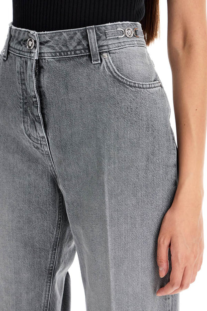 Straight Jeans With Medusa Details  - Grey