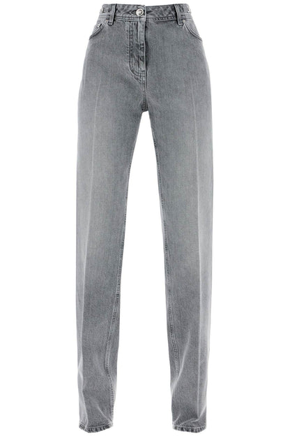 Straight Jeans With Medusa Details  - Grey