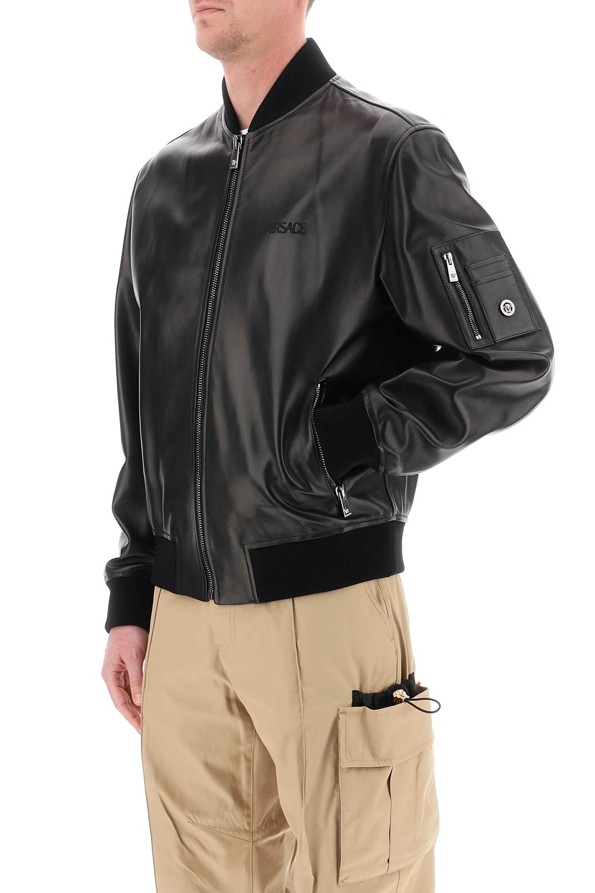 Leather Bomber Jacket  - Black