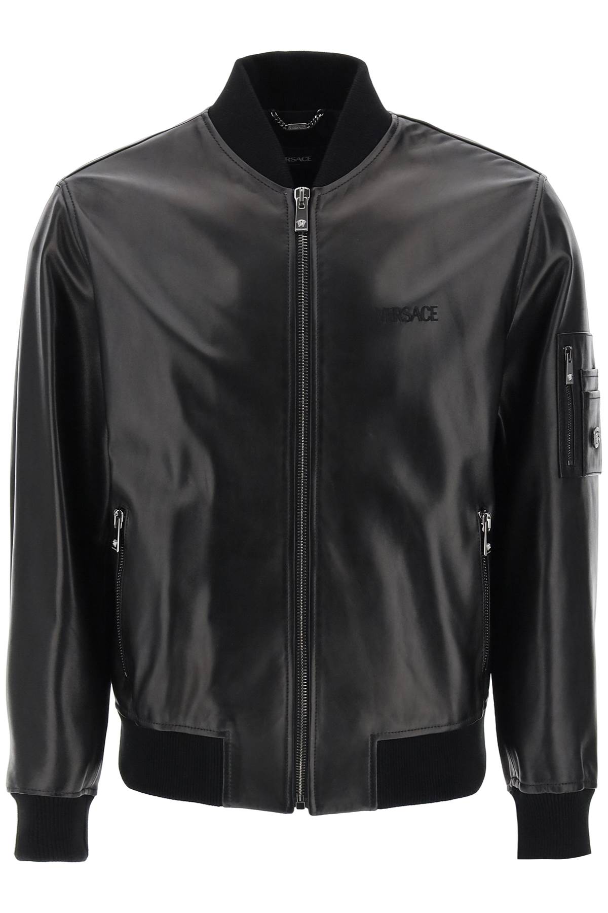 Leather Bomber Jacket  - Black