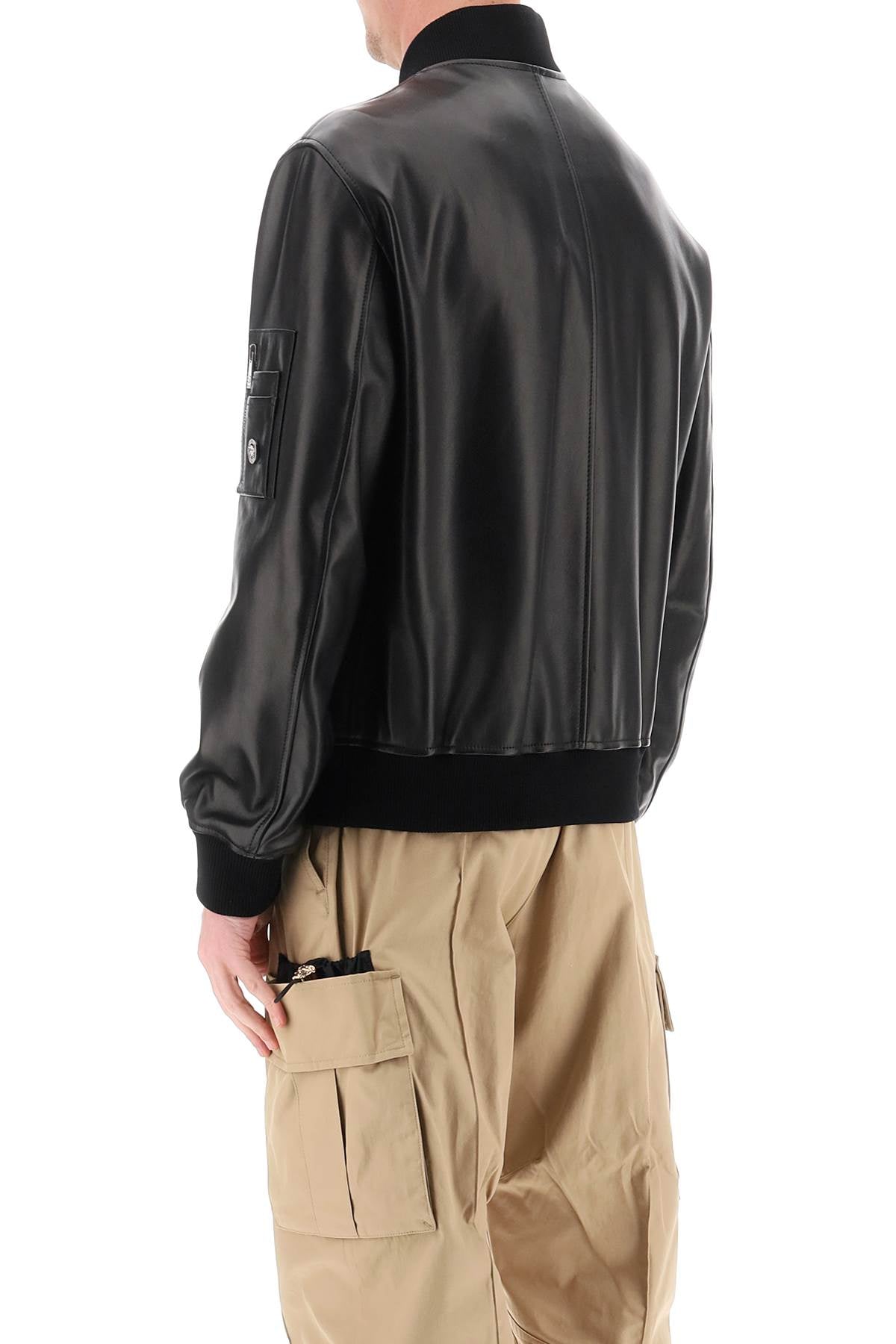 Leather Bomber Jacket  - Black