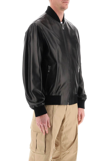 Leather Bomber Jacket  - Black