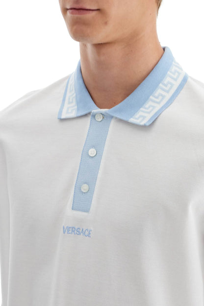 Polo Shirt With Greek Motif  - White