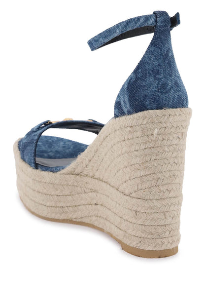 Denim Barocco Wedge Sandals  - Blue