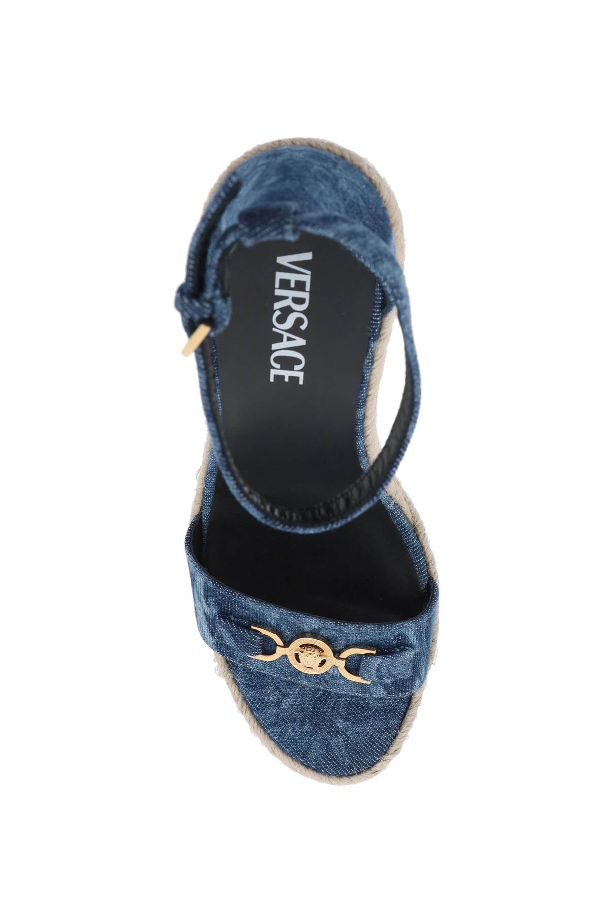 Denim Barocco Wedge Sandals  - Blue