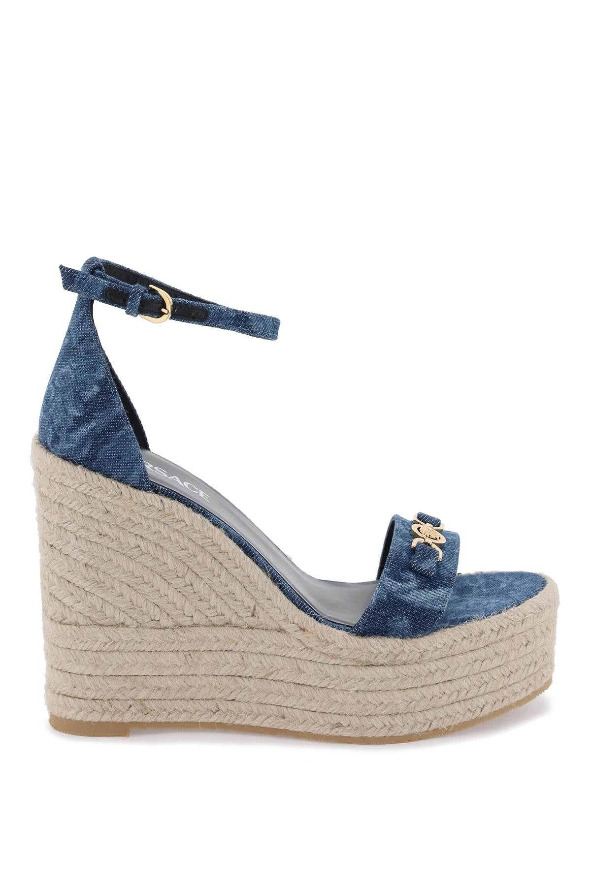 Denim Barocco Wedge Sandals  - Blue