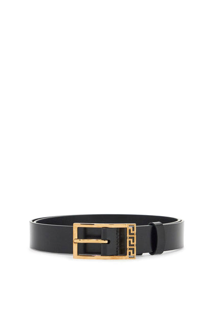 Black Brushed Calfskin Belt 30 Mm With Geometric Buckle  - Black