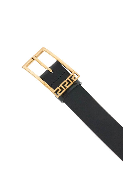 Black Brushed Calfskin Belt 30 Mm With Geometric Buckle  - Black