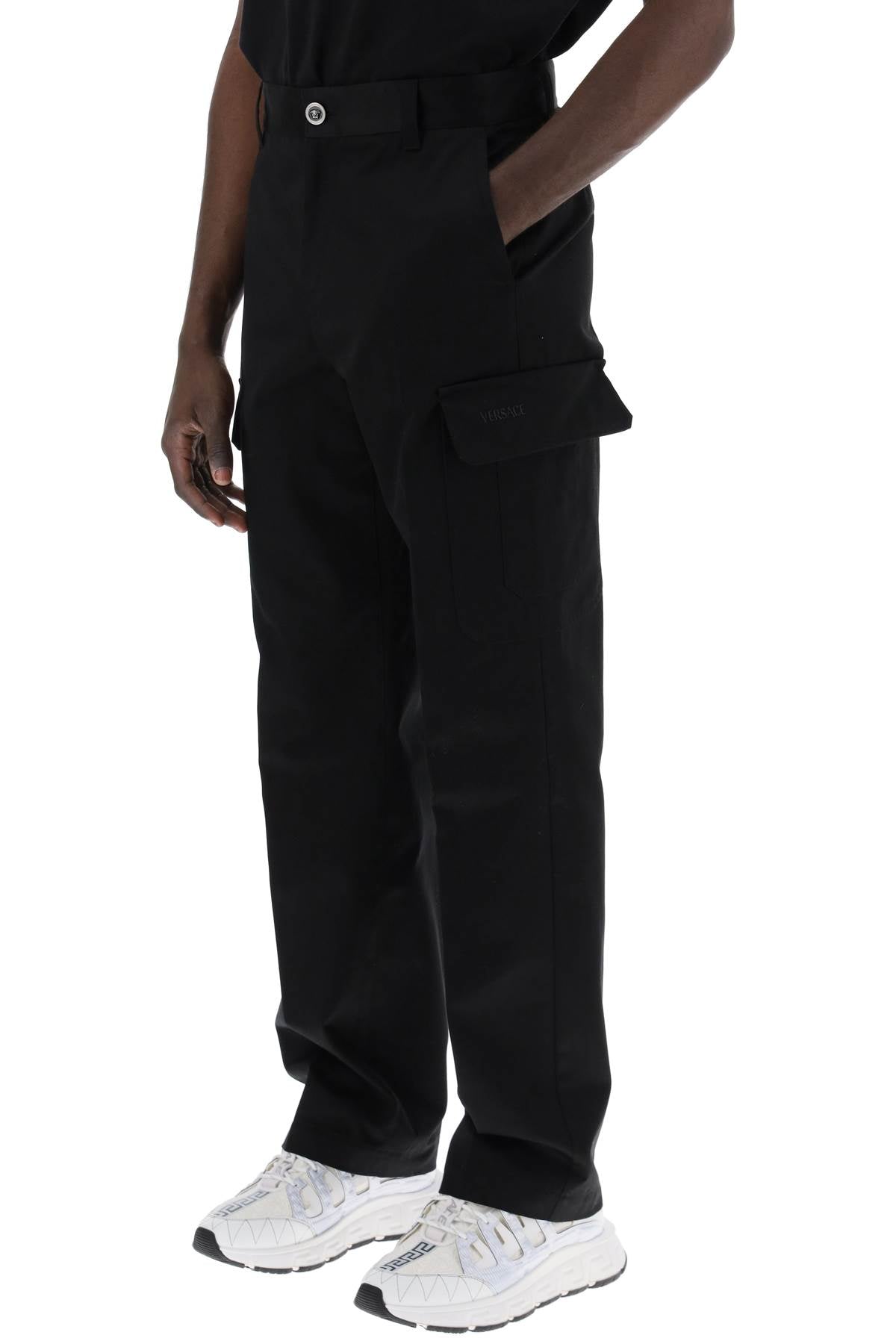 Cotton Gabardine Cargo Pants In  - Black