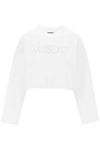 "cropped Sweatshirt With Rhinestone  - White