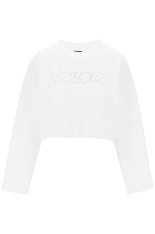 "cropped Sweatshirt With Rhinestone  - White