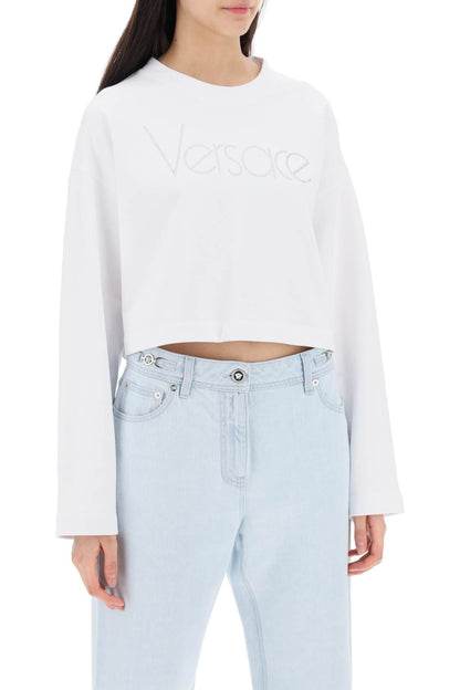 "cropped Sweatshirt With Rhinestone  - White