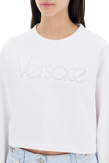 "cropped Sweatshirt With Rhinestone  - White