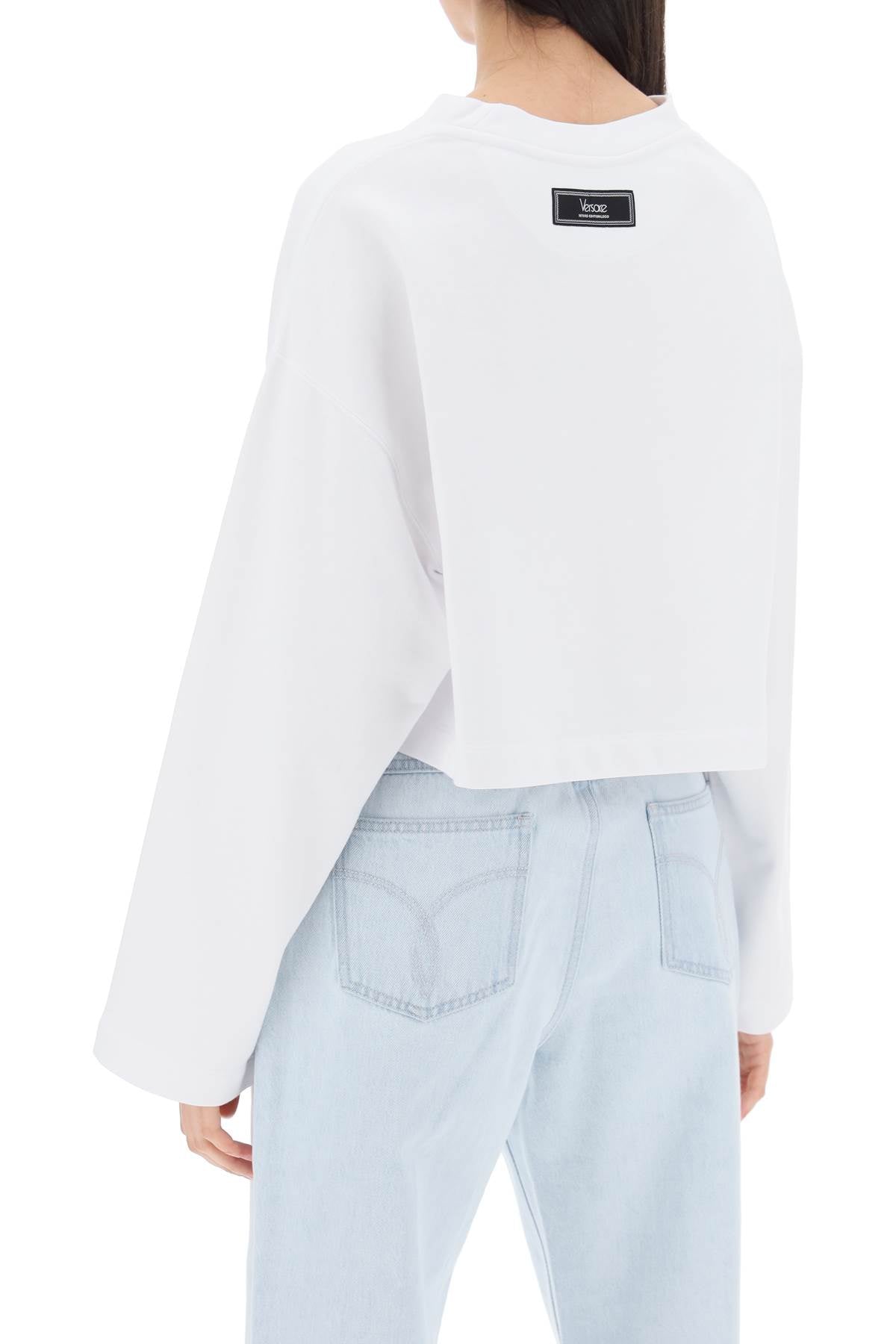 "cropped Sweatshirt With Rhinestone  - White