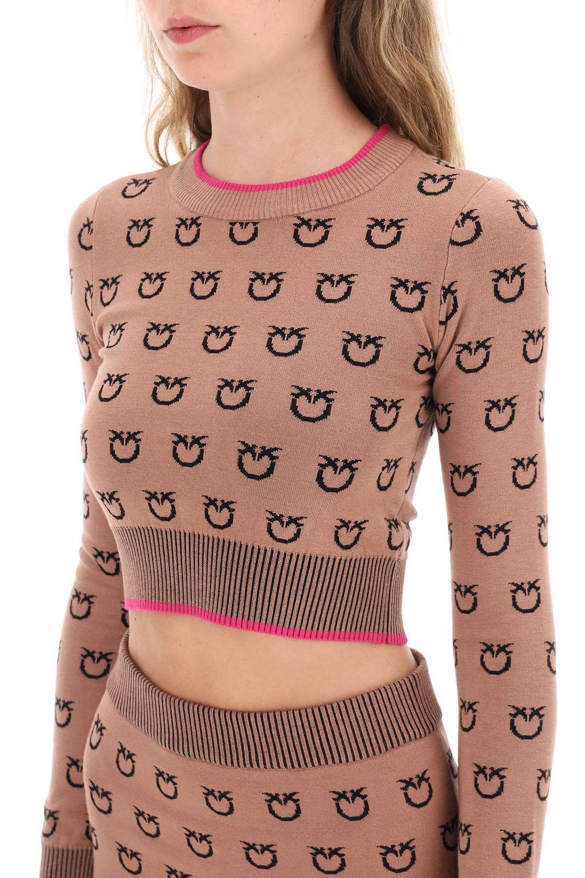 'furetto' All-over Logo Crop Top  - Beige