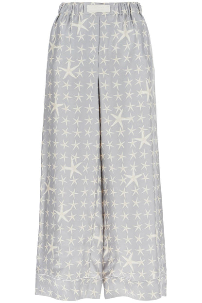 Silk Pants With Starfish Print  - Grey