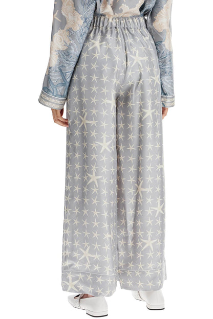 Silk Pants With Starfish Print  - Grey