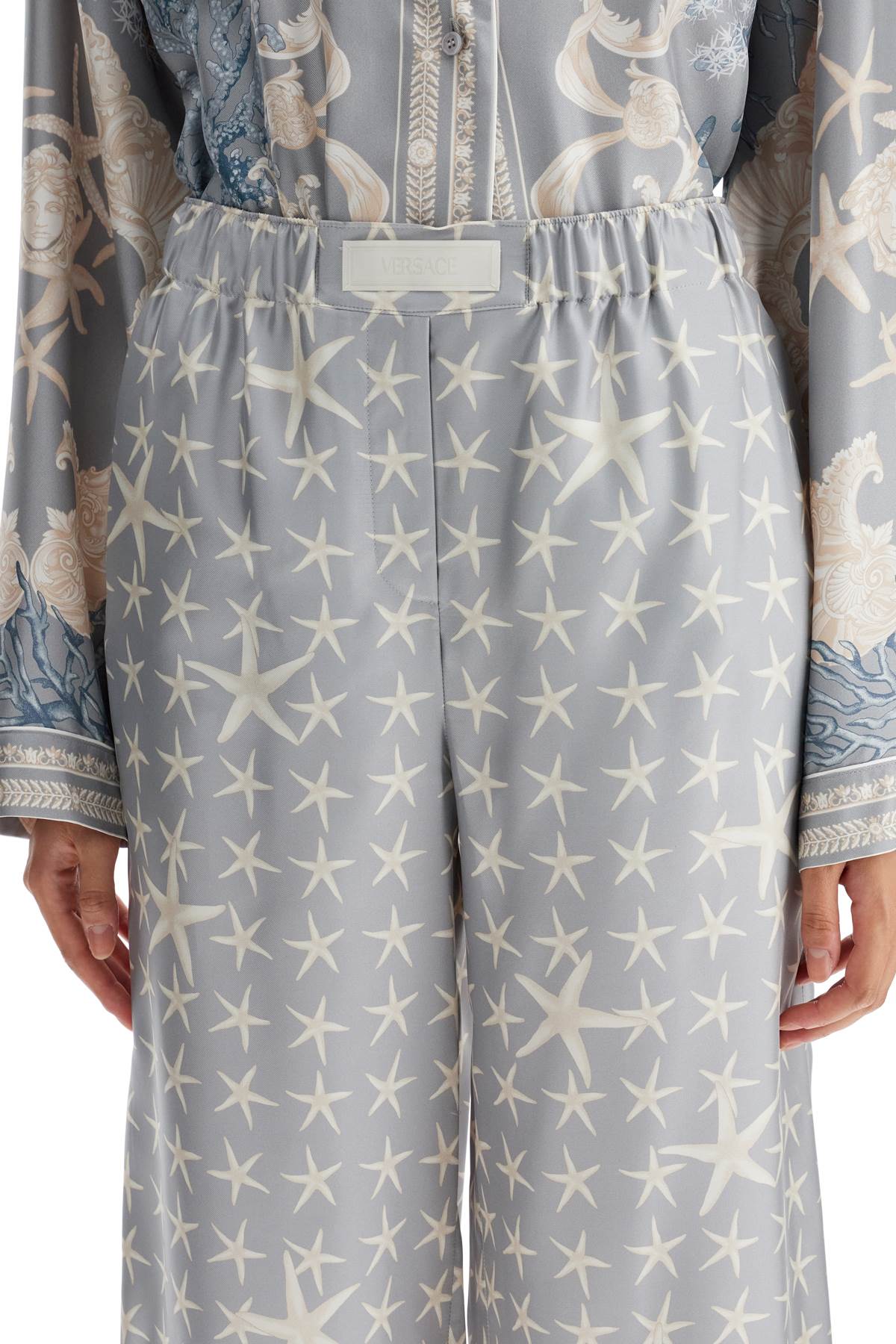 Silk Pants With Starfish Print  - Grey