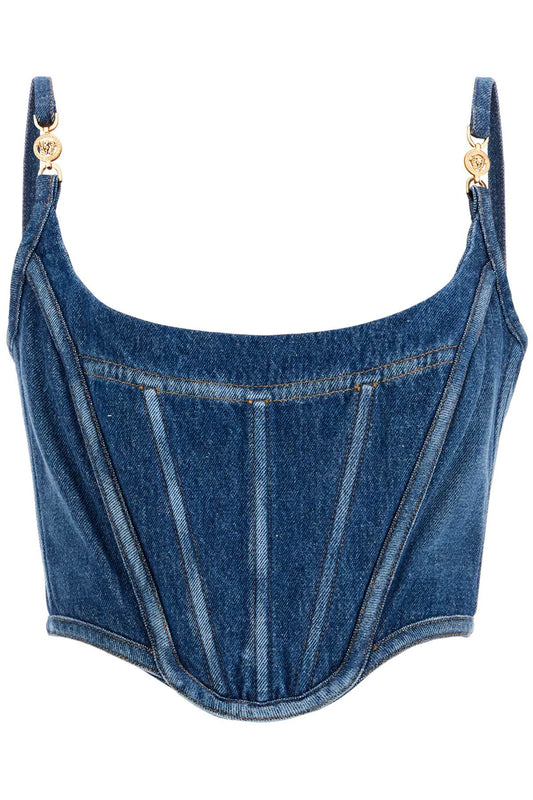 Denim Top Corset With  - Blu