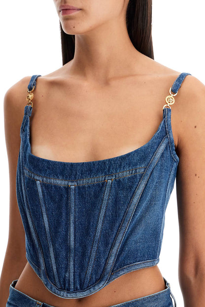 Denim Top Corset With  - Blu