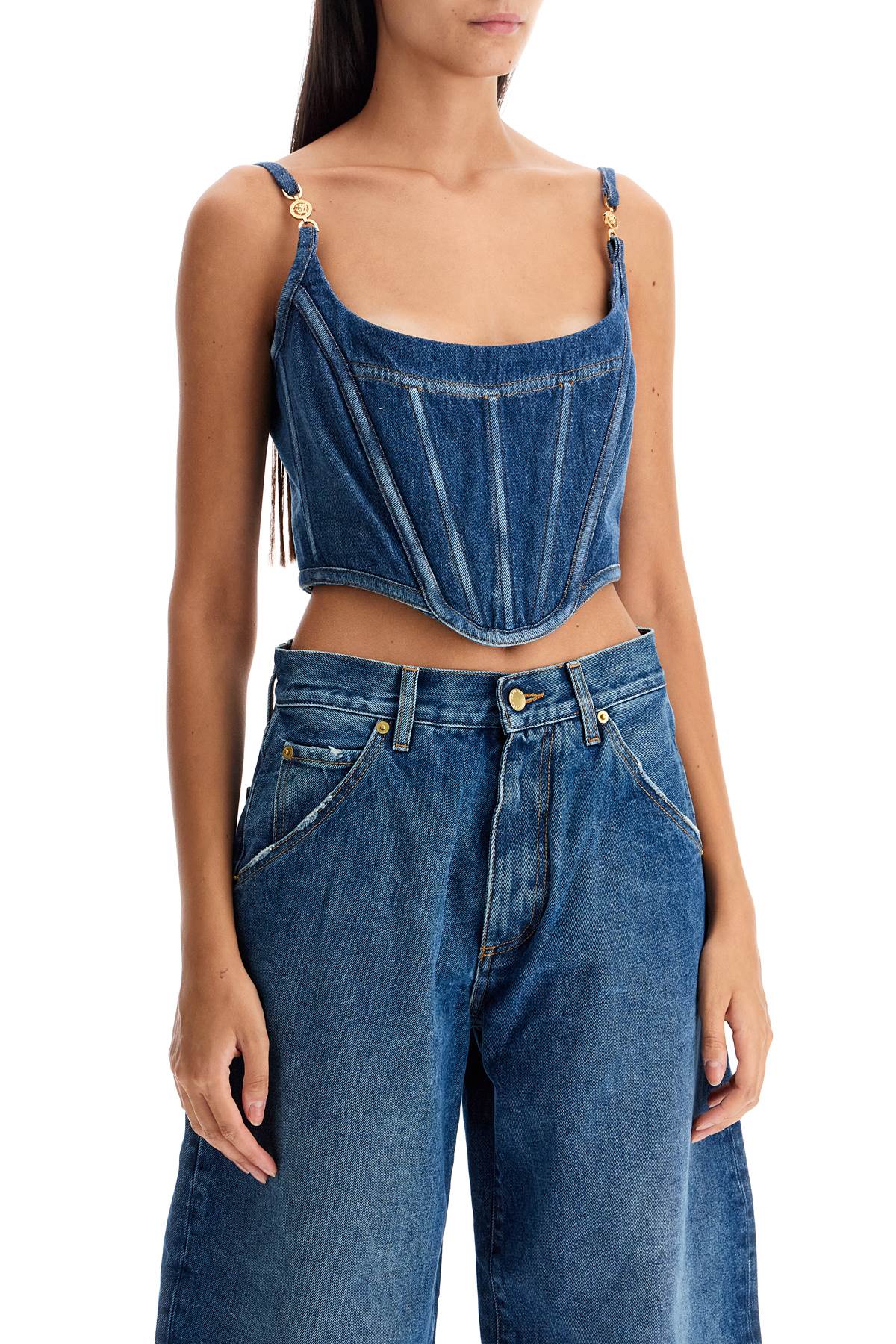 Denim Top Corset With  - Blu