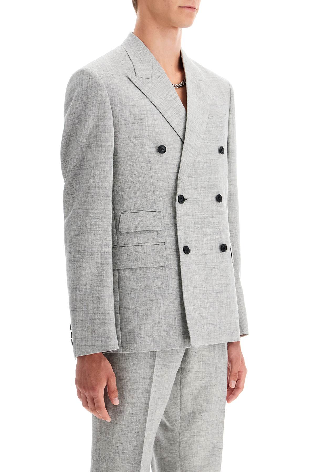 Double-breasted Wool Blend Blazer  - Grey