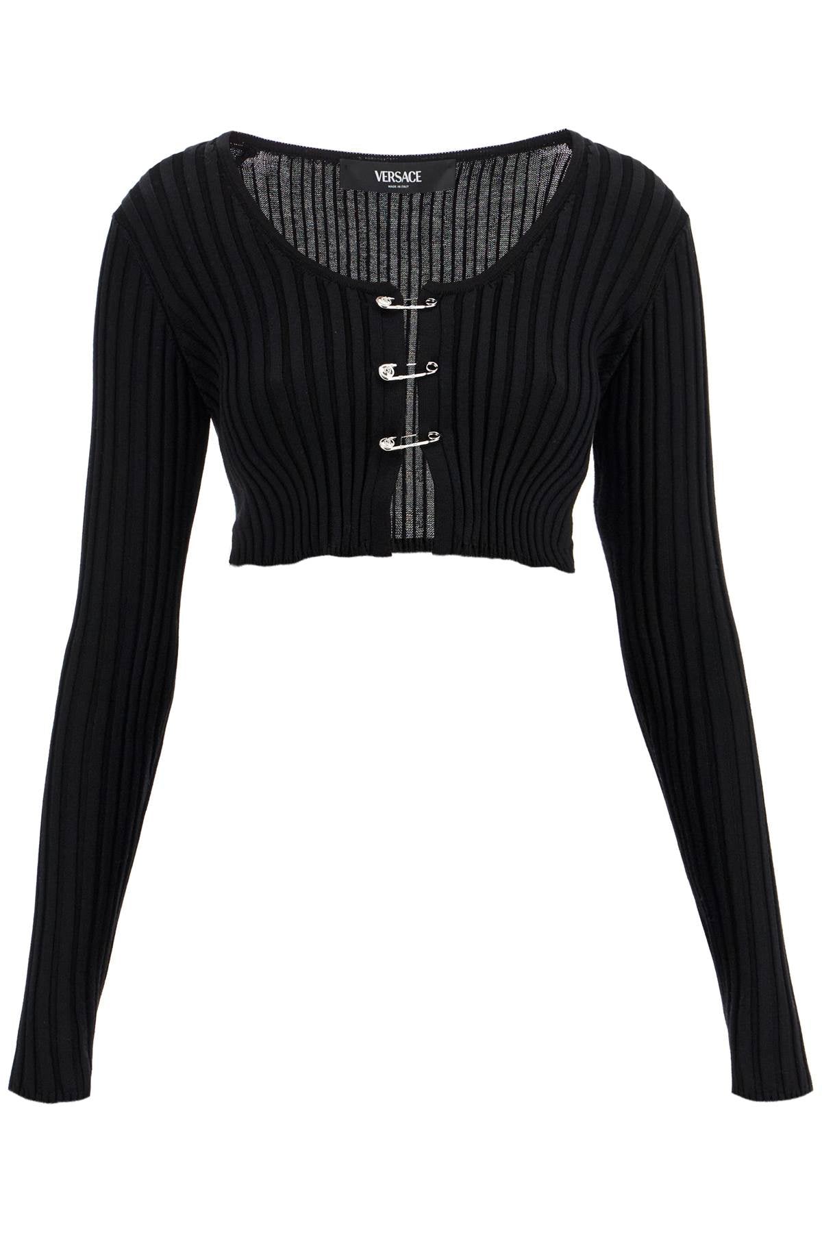 'cropped Safety Pin Cardigan  - Black