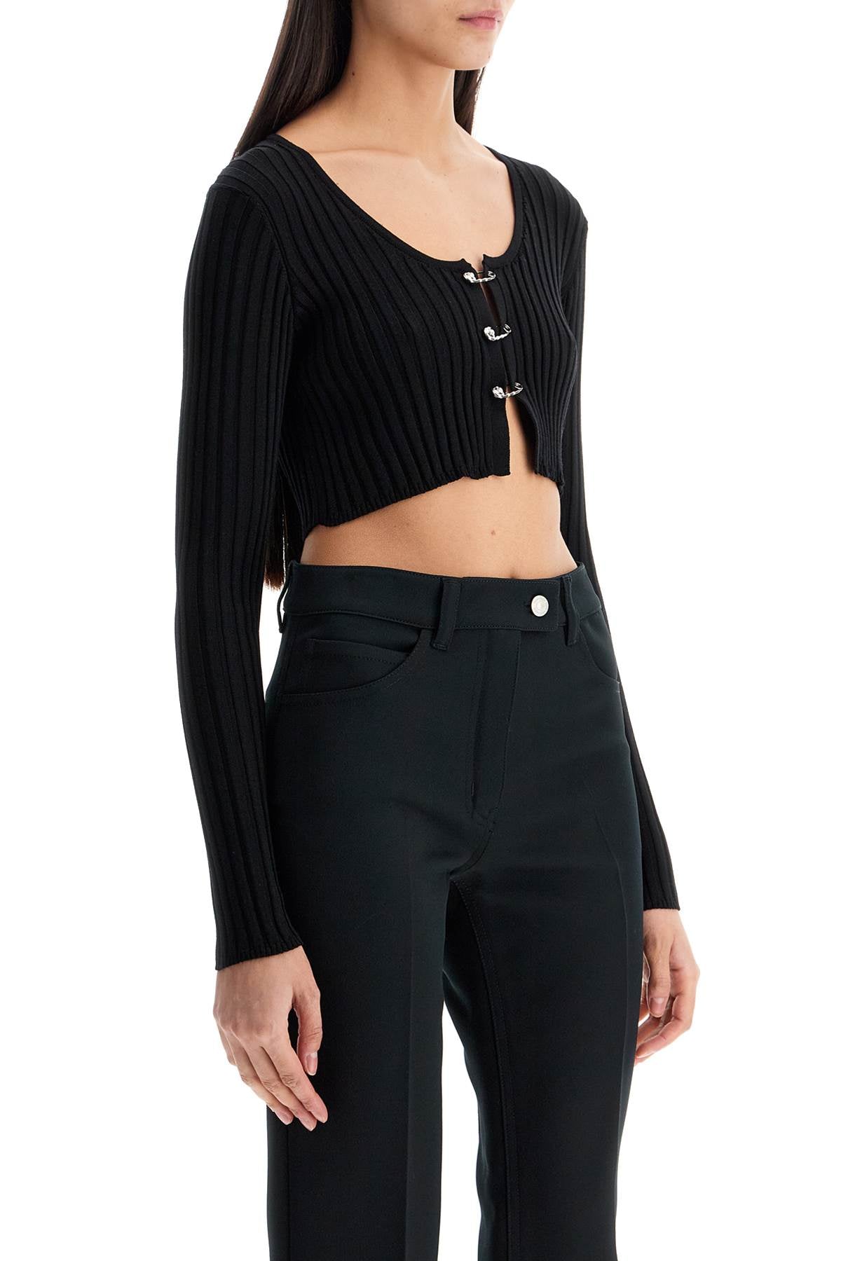 'cropped Safety Pin Cardigan  - Black