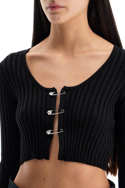 'cropped Safety Pin Cardigan  - Black