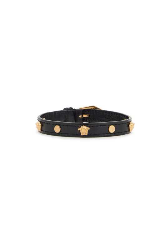 Medusa Leather Bracelet  - Black