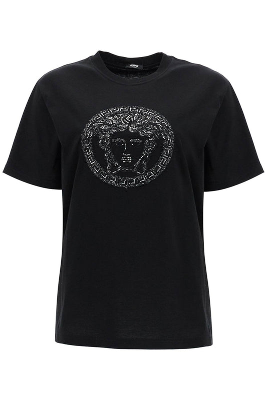 Medusa Embroidered T-shirt  - Black