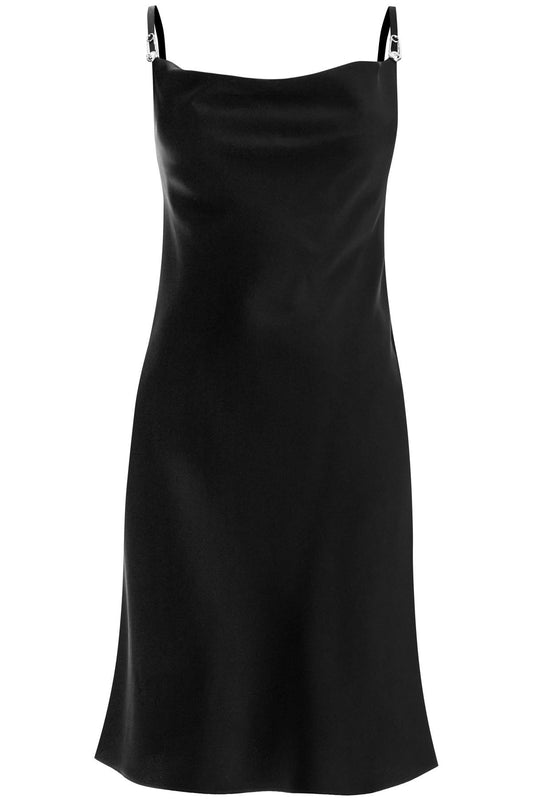 Satin Mini Dress With Safety Pin Detail  - Black