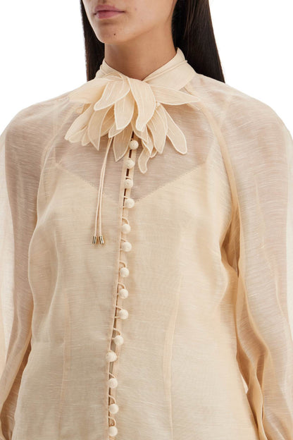 'blouse With Floral Illustr  - Beige