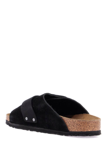 Kyoto Suede And Nubuck Leather Slides  - Black