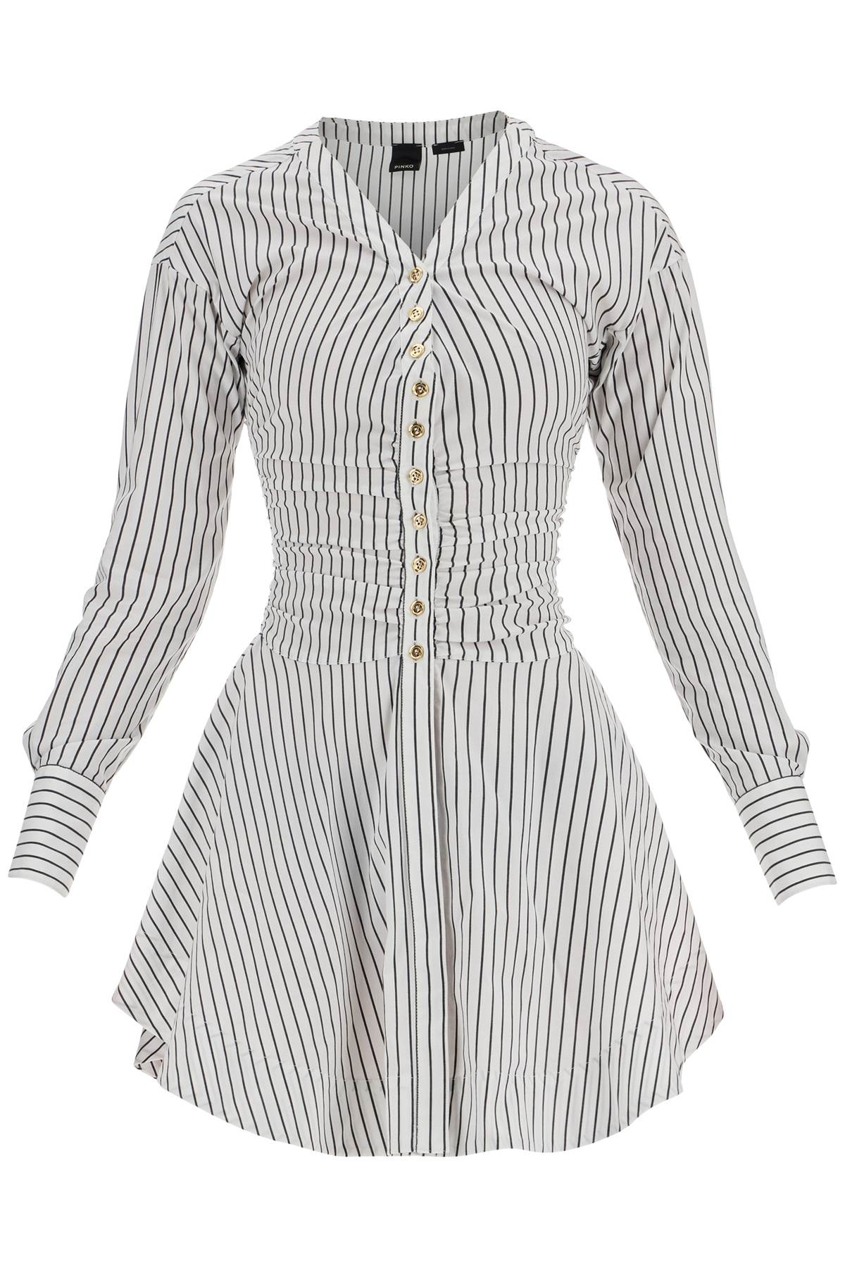 Striped Poplin Mini Dress With Nine  - White