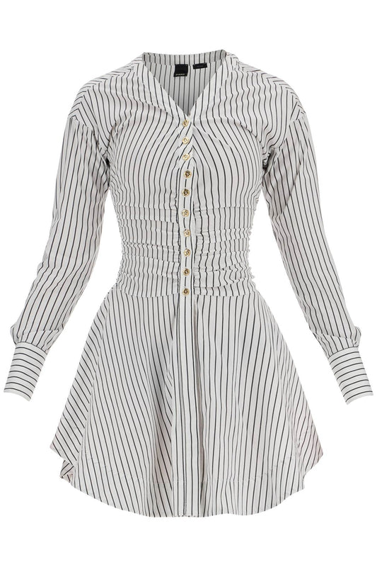 Striped Poplin Mini Dress With Nine  - White