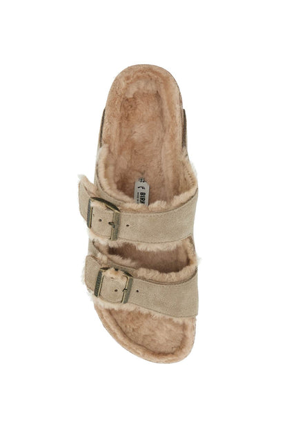 Narrow Fit Arizona Shearling Slides  - Neutro